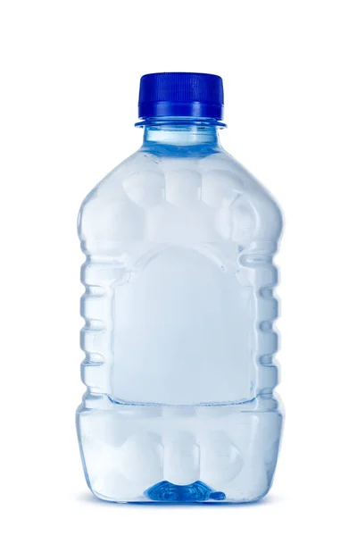 白色塑料中隔离的一小瓶矿泉水 — 图库照片