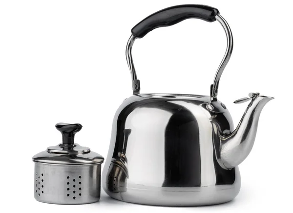 Metal tea pot for gas stove isolated on white — Stock Photo, Image