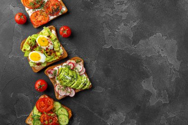 Çeşitli vejetaryen sandviçleri içeren menü arka planı