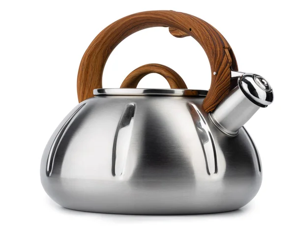 Metal tea pot for gas stove isolated on white — Stock Photo, Image