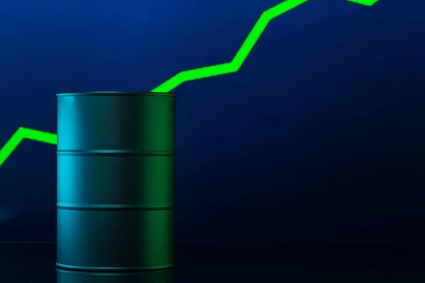 Price of american oil is changing concept. Black barrel with oil and graph — Stock Photo, Image