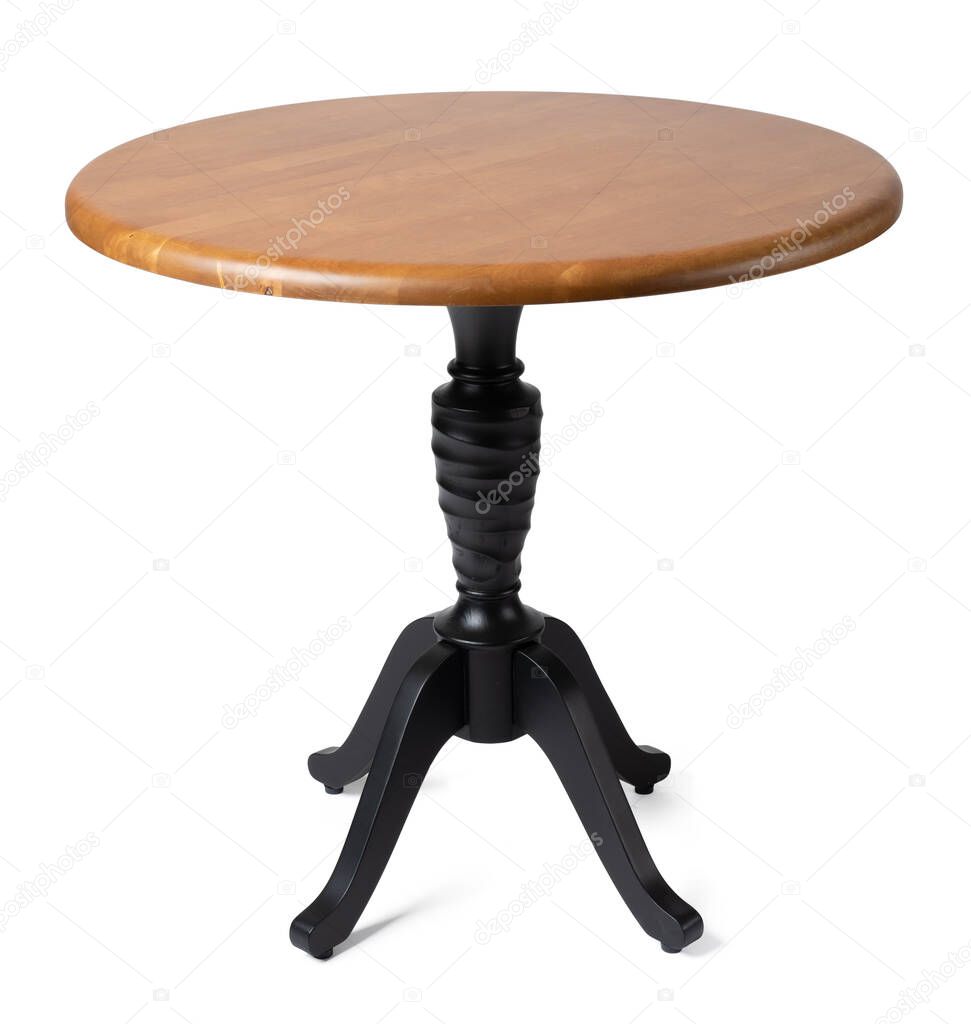 Oval wooden classic table on white background