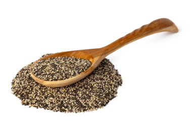 Beyaz üzerine izole Chia tohumları ile Spoom