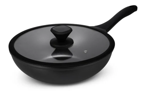 白で隔離された新しい黒い鍋のセット — ストック写真