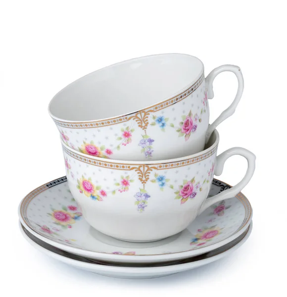 New porcelain tea pair isolated on white Stock Photo