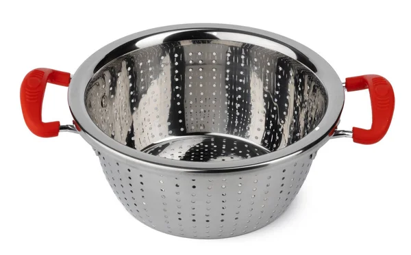 New metal kitchen colander isolated on white — Stock Photo, Image