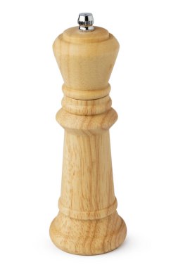 Beyaz üzerine tuz ve biber için ahşap değirmen