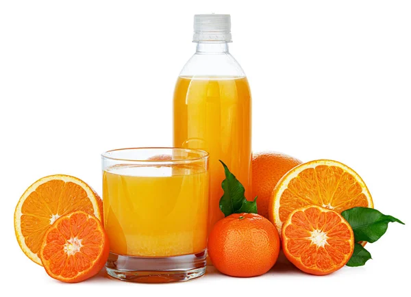 Bottle of fresh orange juice isolated on white — Stock Photo, Image