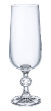 Beyaz arka planda izole edilmiş boş şampanya kadehi