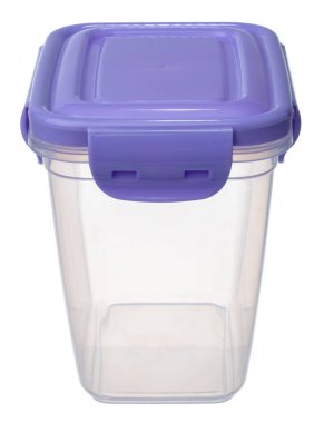 Beyaza izole edilmiş yiyecekler için plastik depolama konteynırı