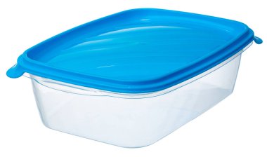 Beyaza izole edilmiş yiyecekler için plastik depolama konteynırı