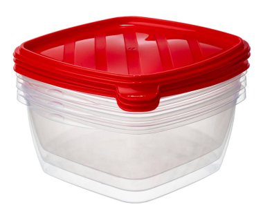 Beyaza izole edilmiş yiyecekler için plastik depolama konteynırı