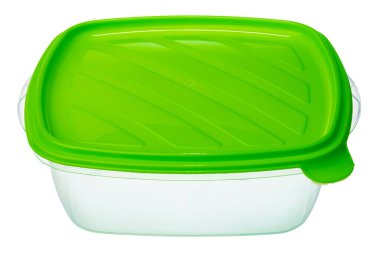 Boş plastik saklama kavanozu beyaza izole edildi