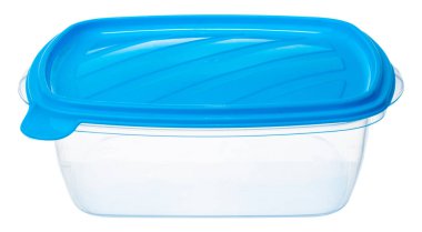 Boş plastik saklama kavanozu beyaza izole edildi