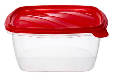 Boş plastik saklama kavanozu beyaza izole edildi