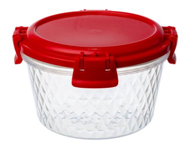 Beyaza izole edilmiş yiyecekler için plastik depolama konteynırı