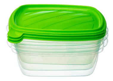 Beyaza izole edilmiş yiyecekler için plastik depolama konteynırı