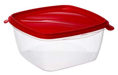 Boş plastik saklama kavanozu beyaza izole edildi