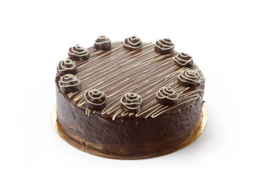 Beyaz arkaplanda izole edilmiş tek çikolatalı pasta