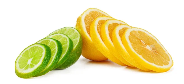 Limone e lime insieme isolati su sfondo bianco — Foto Stock