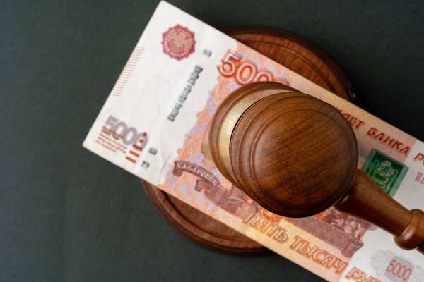 Russian Rubles notes with judge mallet. Corruption concept