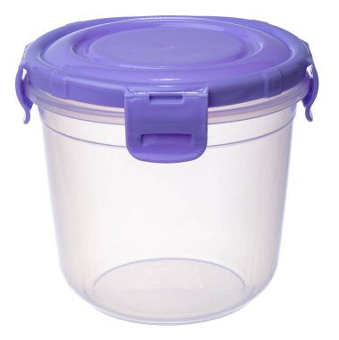 Beyaza izole edilmiş yiyecekler için plastik depolama konteynırı