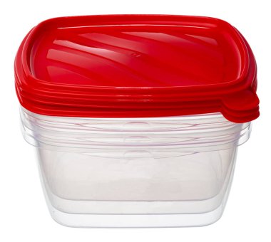 Beyaza izole edilmiş yiyecekler için plastik depolama konteynırı
