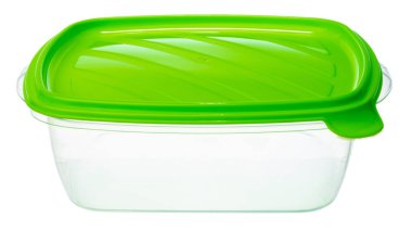 Boş plastik saklama kavanozu beyaza izole edildi