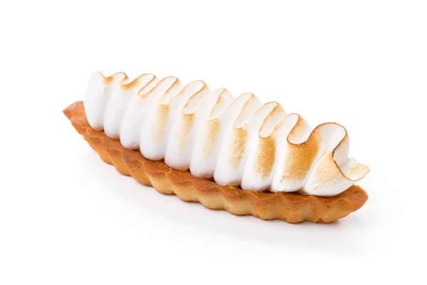 Lemon tart with meringue topping isolated on white — Stock Photo, Image