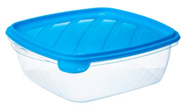 Boş plastik saklama kavanozu beyaza izole edildi