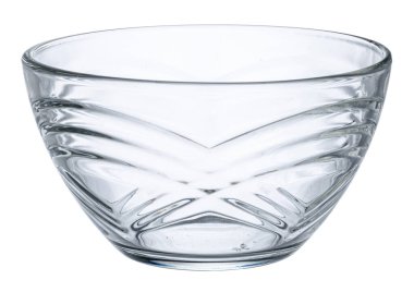 Boş cam kase beyaz arkaplanda izole edildi