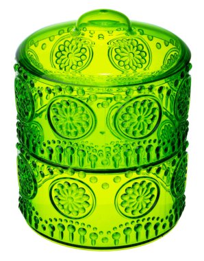 Şekerler için cam depolama kabı ya da beyaz üzerinde izole diğer yiyecekler