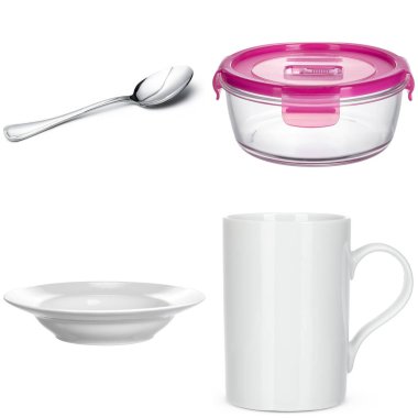 Mutfak gereçleri kolajı beyaza izole edildi