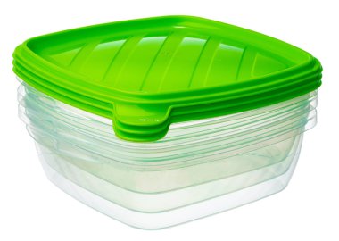 Beyaza izole edilmiş yiyecekler için plastik depolama konteynırı