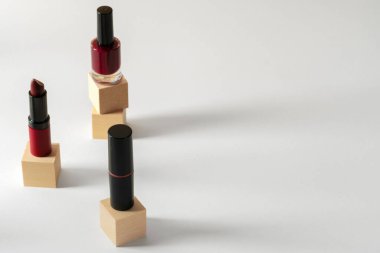 Kozmetik seti. İki ruj ve oje.