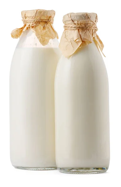 Botella de leche de vidrio aislada sobre fondo blanco — Foto de Stock