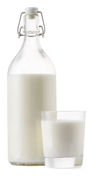 Closed glass milk bottle isolated on white background — Stock Photo, Image