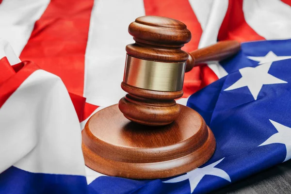 Judge gavel on the background of the flag united states of America — Stock Photo, Image