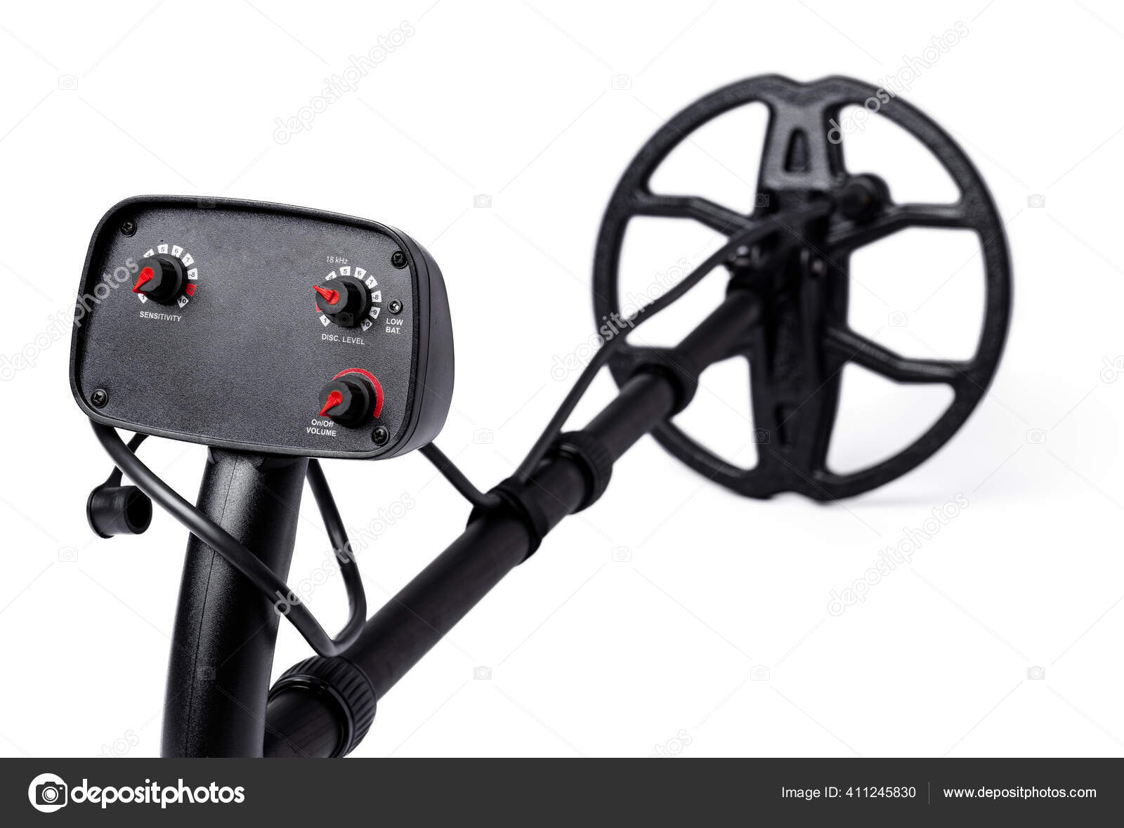 Black metal detector isolated on white background Stock Photo by