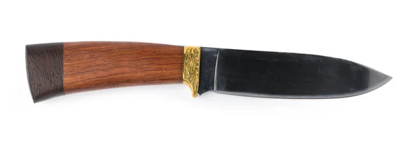 Cuchillo de caza con mango de madera aislado en blanco — Foto de Stock
