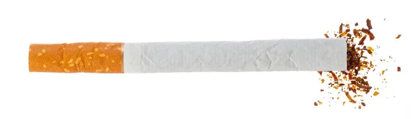 Cigarro quebrado isolado no fundo branco fechar — Fotografia de Stock