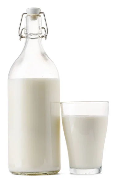 Closed glass milk bottle isolated on white background — Stock Photo, Image