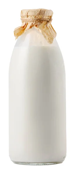 Botella de leche de vidrio aislada sobre fondo blanco — Foto de Stock