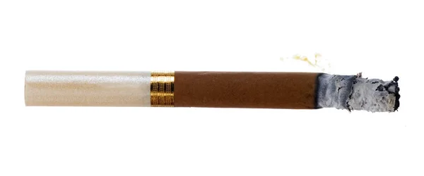 Lit cigarrillo marrón aislado sobre fondo blanco —  Fotos de Stock