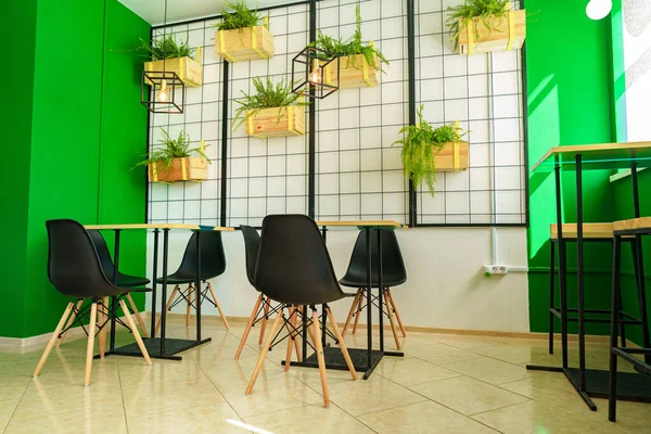 Coffee shop interior background with tables and chairs — Stock Photo, Image