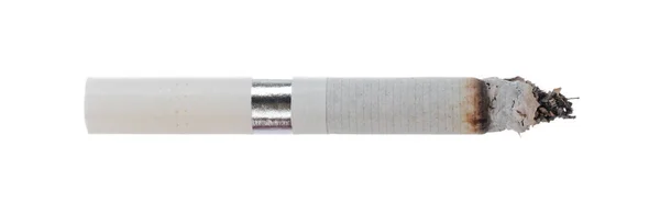 Lit cigarette isolated on white background close up — Stock Photo, Image
