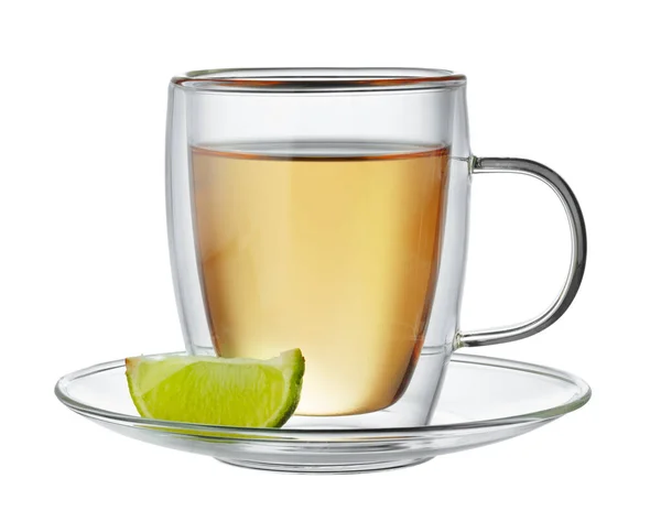 Copa de vidrio de té negro con bergamota aislada en blanco —  Fotos de Stock