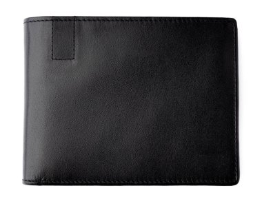 Siyah deri erkek çantası beyaz arka planda izole edilmiş.