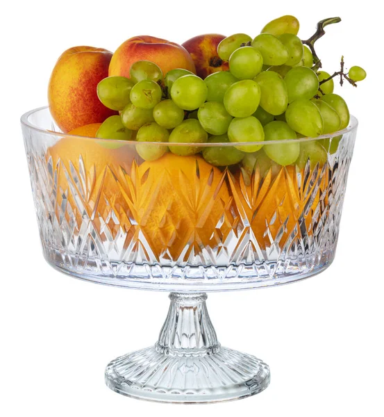 Glass bowl for fruits storage isolated on white — Stock Photo, Image