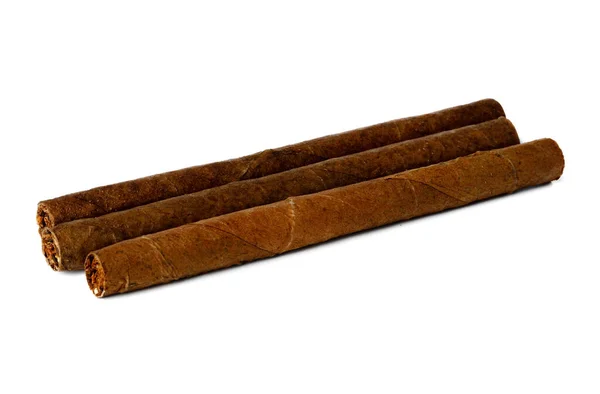 Bunch of hand rolled cigars isolated on white — Stock Photo, Image